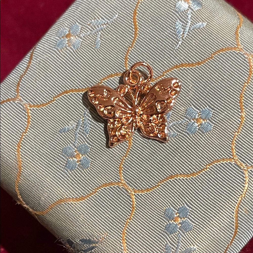 Rose Gold Butterfly Pendant Charm Necklace Accent